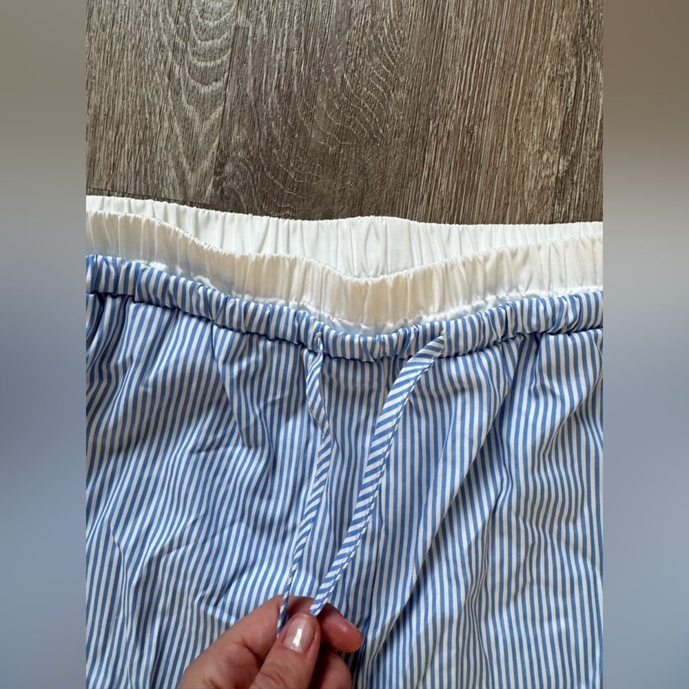 Blue White Striped Lounge Pants Elastic Waist Drawstring Pajama Sleepwear NWOT - Picture 4 of 7